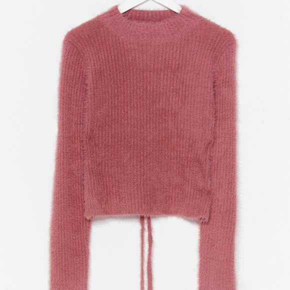 *DONATED 4/1* NWOT Nasty Gal Turtleneck Fluffy Knit Backless Top, Rose, 0 - Picture 2 of 10
